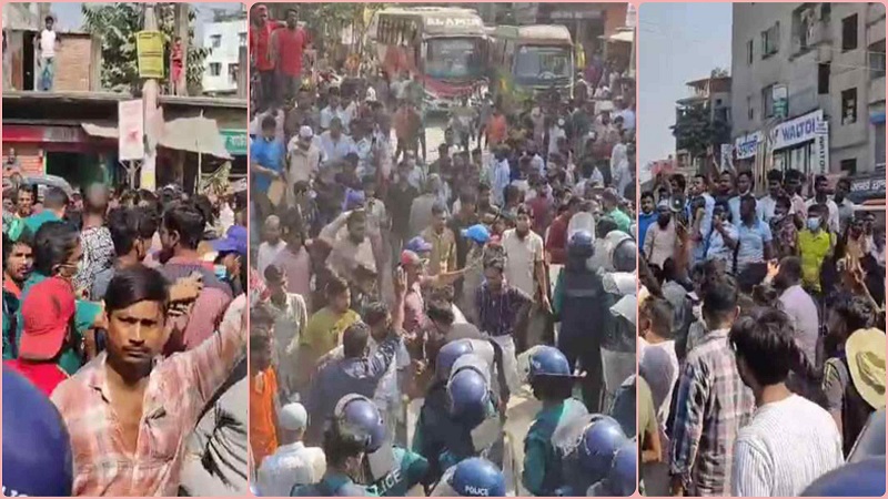 পুলিশের সঙ্গে সংঘর্ষ,সড়ক আটকে বিক্ষোভে ব্যাটারিচালিত রিকশা চালকরা