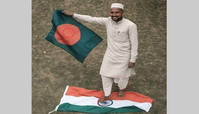 কৃত্রিমভাবে তৈরি ভারতের পতাকা মাড়ানো ‘ভাইরাল’ সেই ছবি 