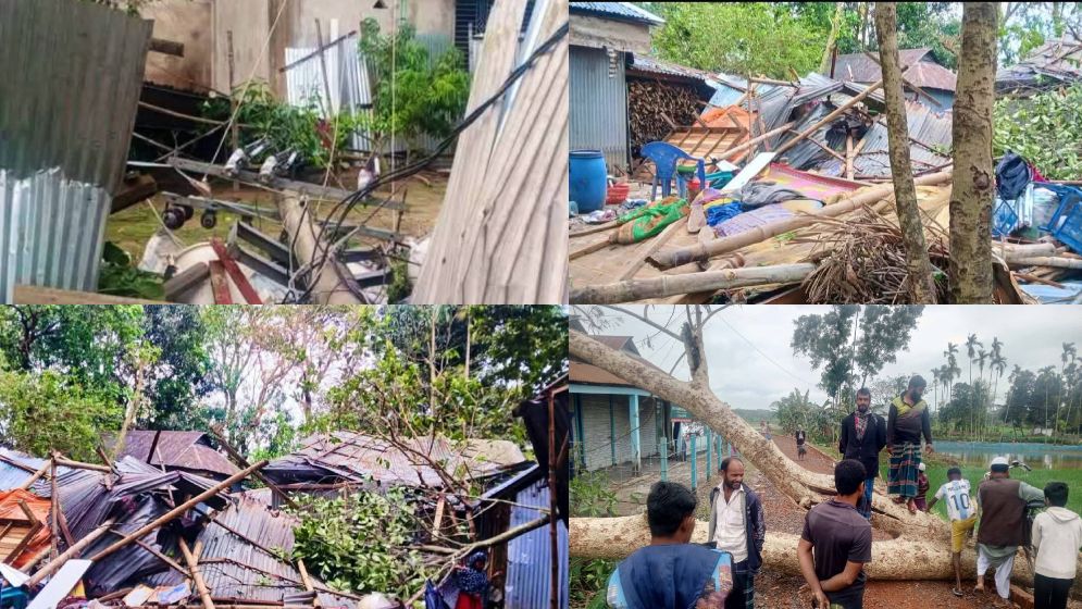 শিলাবৃষ্টি ও ঝড়ের তাণ্ডবে লন্ডভন্ড নেত্রকোনায়  ঘরবাড়ি